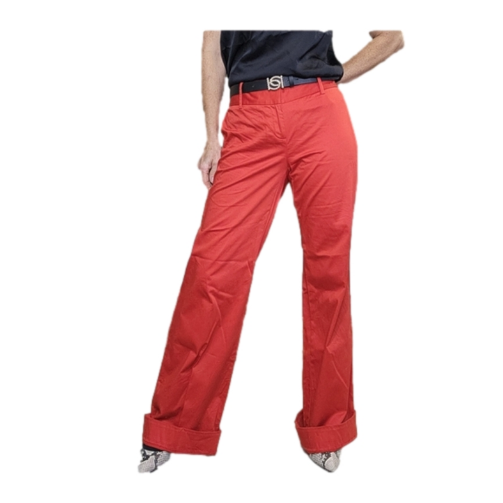 Wide leg trousers Dress pant Cotton Orange color BODY by VICTORIA